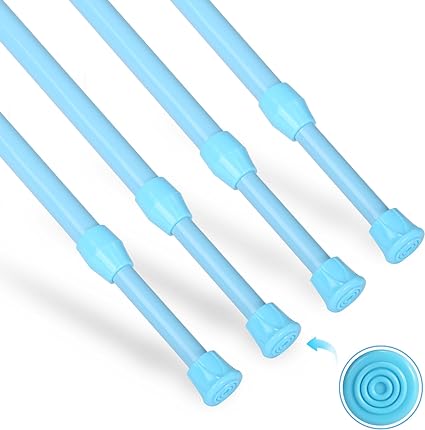 Photo 1 of 4 Pcs Tension Rod, Goowin Tension Curtain Rod, No Drilling Spring Rod Short Tension Rod, Rustproof Small Tension Rod, Mini Thin Tension Rods for Closet, Cabinets, Cupboard, Kitchen (Blue, 16-28 inch)
