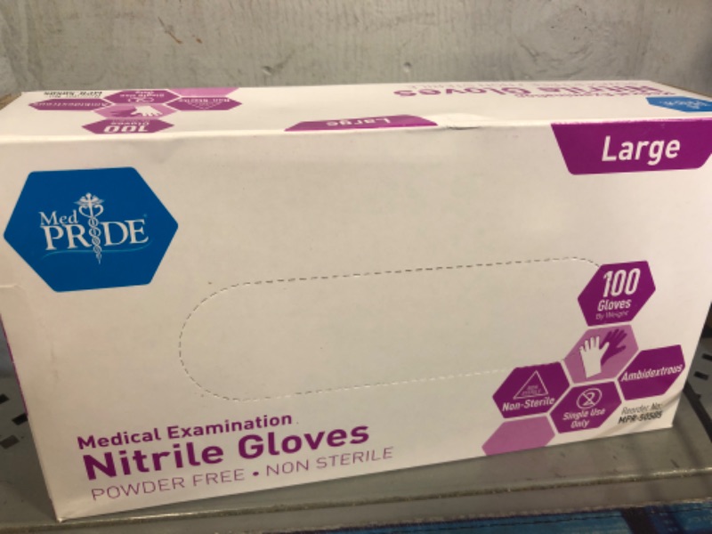 Photo 2 of 100pcs--MedPride Powder-Free Nitrile Exam Gloves, Large, Large (Pack of 100)