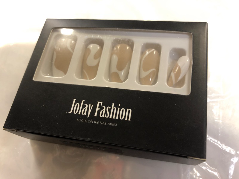 Photo 1 of Press on Nails Almond Short, Glossy Swirl White Soft Gel Fake Nails for Women Girls Fit Natural, Acrylic Stick on Nails Medium Reusable, 24pcs False Nails with Design Glue Art Kit 01.White Swirl