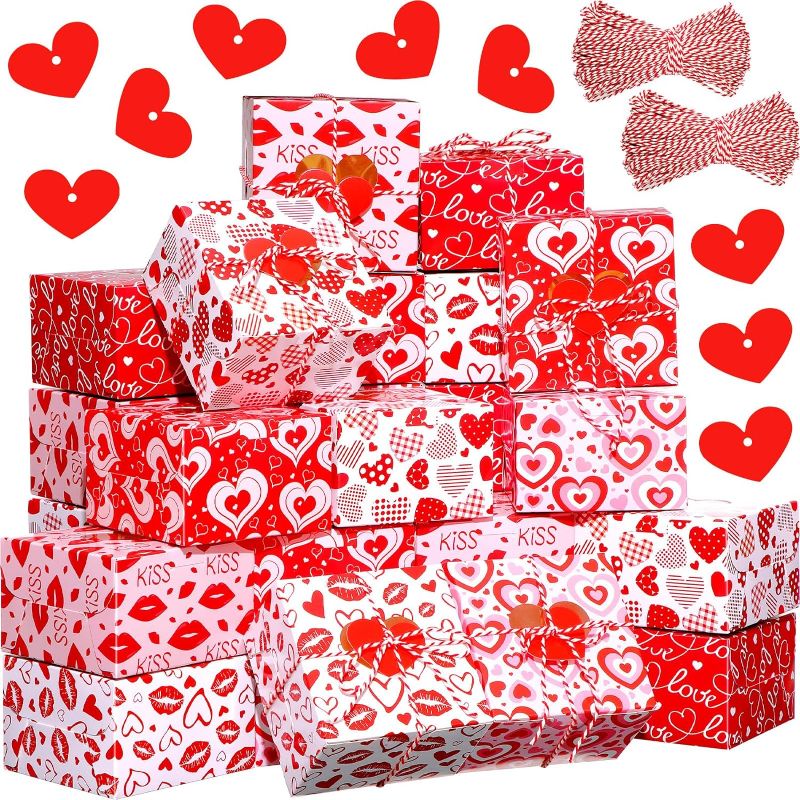 Photo 1 of 120 Pieces Valentine's Day Treat Boxes with Window Heart Gift Boxes with Heart Gift Tags 4 x 4 x 2.5 Inches Valentine Bakery Boxes Candy Gift Boxes for Treats Valentine Party Favors (Romantic)
