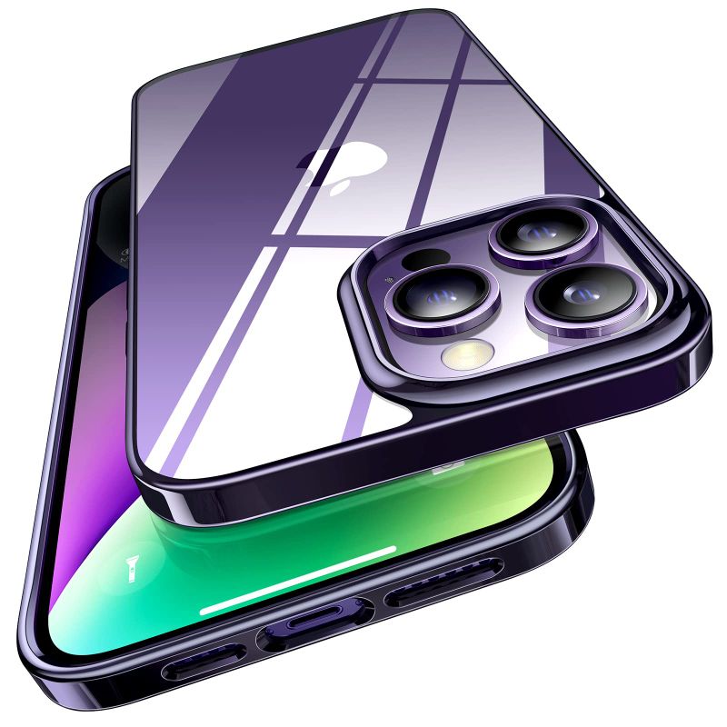 Photo 1 of TORRAS Crystal Clear Designed for iPhone 14 Pro Case, Ultra-Thin [Non-Yellowing] [Military Protective Absorber] Slim Fit Soft Silicone TPU Cover for iPhone 14 Pro Phone Case 6.1 Inch, Dark Purple PACK OF 2
