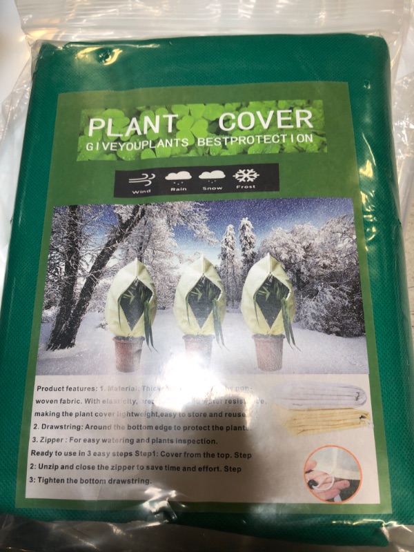 Photo 2 of 2 Packs Plant Covers Freeze Protection 31.5" X 47.2" Frost Blankets for Outdoor Plants, 2.1oz/yd² Thicken Frost Cloth Plant Freeze Protection Tree Covers for Winter with Zipper and Drawstring 31.5 X 47.2 Inch