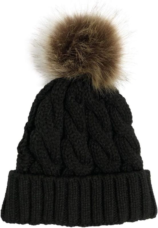 Photo 1 of Faux Fur Ball Hat Fashion INFANT Leopard Winter Warm Crochet Knitted Hat Cap Beanie