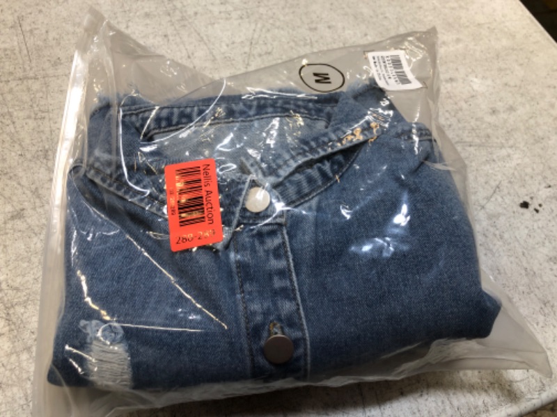 Photo 1 of EVALESS Jean Jacket for Women Distressed Frayed Denim Jacket Ladies Ripped Stretchy Jacket With Pockets SIZE M A Blue