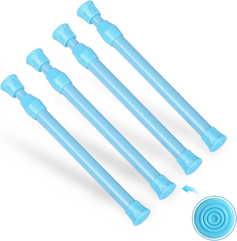 Photo 1 of 4 Pcs Tension Rod, Goowin Short Tension Rod, No Drilling Small Tension Rods for Closet, Rustproof Spring Rod, Mini Thin Tension Rods for Cabinets, Cupboard, Wardrobe Bars, Bookcase (Blue, 7-11 inch)
