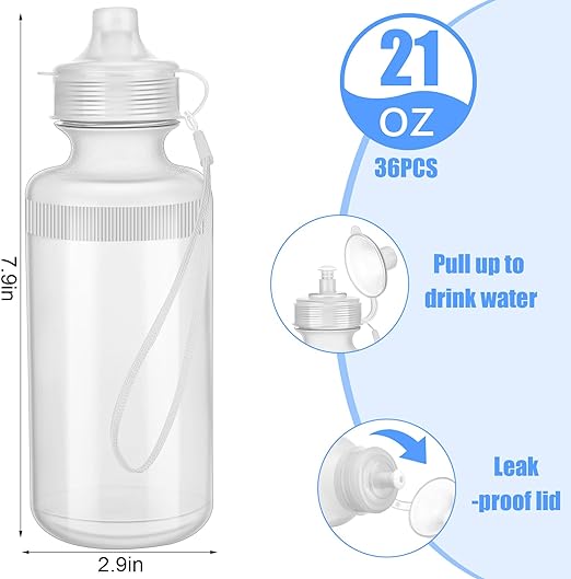 Photo 1 of  Sports Water Bottles Bulk 21 oz Squeeze Reusable Plastic Water Bottle with Nylon Strap Blank DIY Water Bottles for Kids Adults School Thanks Gift Outdoor Sport Fitness(White) 2 PACK 