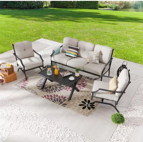 Photo 1 of 4-Piece Metal Patio Conversation Set with Beige Cushions - 2 PCS ARMREST CHAIRS ONLY 
