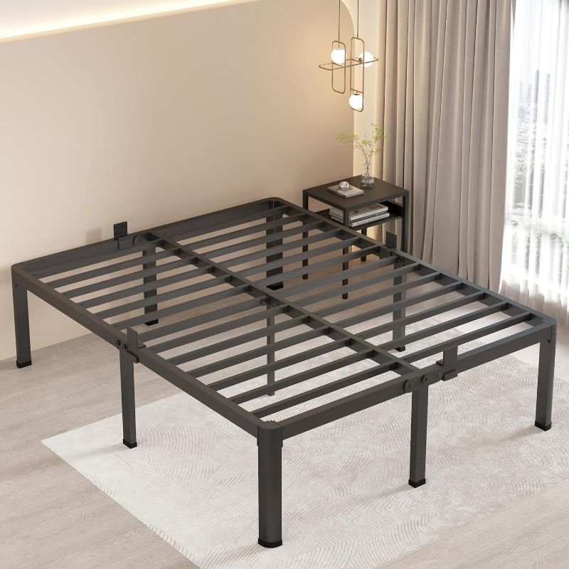 Photo 1 of 18 Inch California King Bed Frame with Round Corner Legs Mattress Slide Stopper No Box Spring Needed Heavy Duty Metal Platform Bed Frames, 3000 LBS Steel Slats Support
