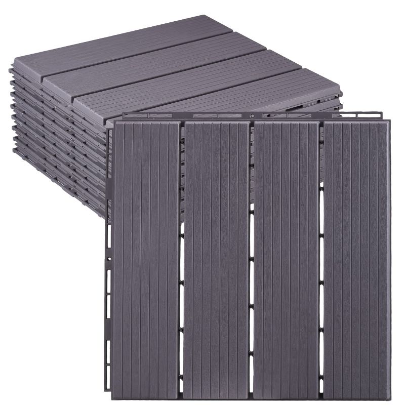 Photo 1 of LYMJARD Interlocking Deck Tiles, Plastic Outdoor Flooring, 12" x 12" Weatherproof Patio Tiles for Outside Balcony Garden Poolside Pathway 27 pcs Grey 27 pcs Without Pattern