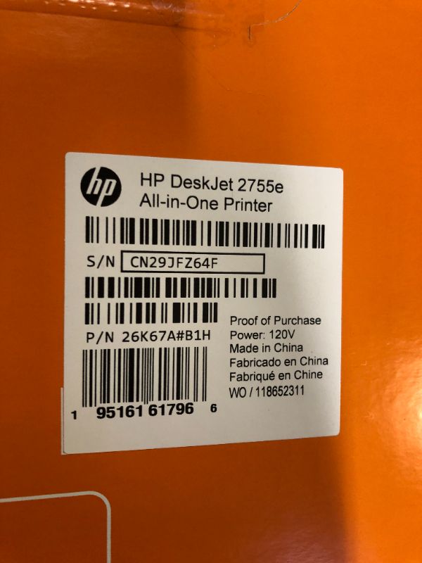 Photo 1 of HP DeskJet 2755e Wireless Color All-in-One Printer 