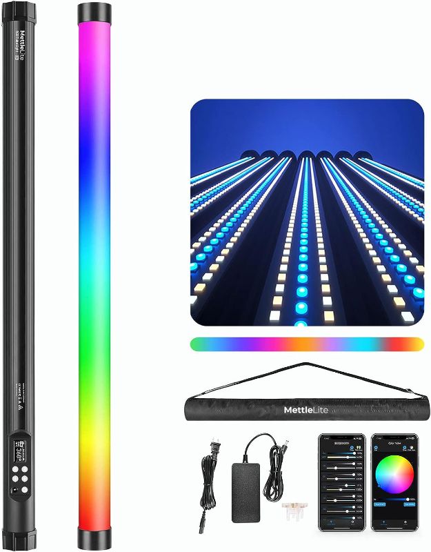 Photo 1 of Mettlelite TLX2 2 Light Kit RGB Tube Light LED Full Color Portable Video Light with APP DMX Control 2 ft 2800K-8000K CRI96 TLCI97 RGB CCT HSI Light Effects Built in Rechargeable Battery 2 Light Pack TLX2 - 2 Lights Kit