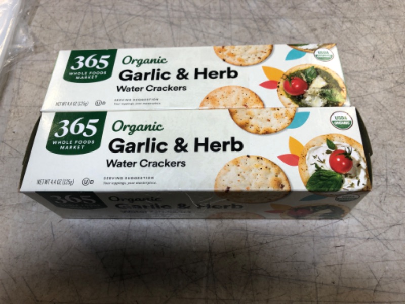 Photo 2 of 365 by Whole Foods Market, Organic Garlic And Herb Water Crackers, 4.4 Ounce PACK OF 2 BEST BY 4/24/2024
