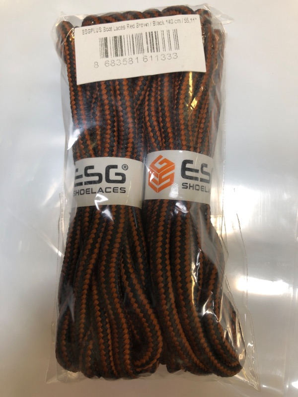 Photo 2 of ESG SHOELACES 2 Pair Shoe Laces Boot Laces Outdoor Hiking Walking Shoelaces Round Boot Lace Sneakers Shoe Strings 140 cm / 55.11" Redbrownblack