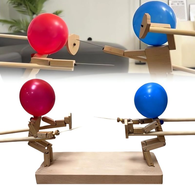 Photo 1 of Balloon Bamboo Man Battle, 2024 New Handmade Wooden Fencing Puppets, Wooden Bots Battle Game for 2 Players - Fun and Exciting (30cm x 5mm, Bring 50 Balloons)
