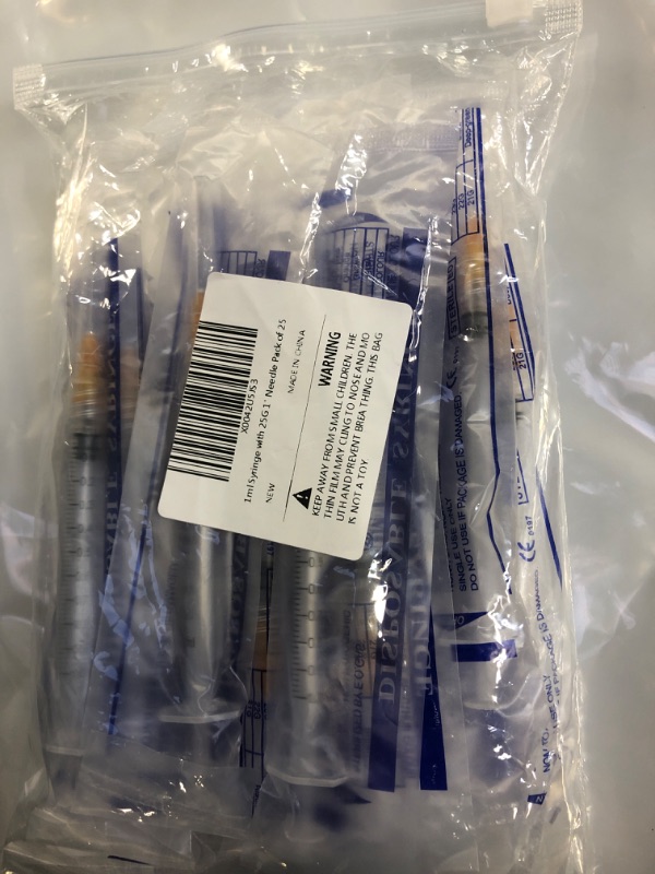 Photo 1 of 1MI SYRINGE WITH 25G 1" NEEDLE PACK OF 25