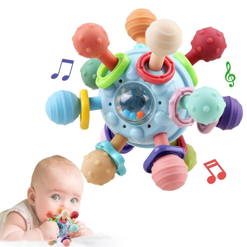 Photo 1 of Baby Sensory Teething Toys - Baby Teethers Montessori Toys - Gifts for Infant Newborn Boys Girls 0 3 6 9 12 18 Months 1 One Year Old - Baby Rattle Chew Toys - Toddler Educational Learning Toys