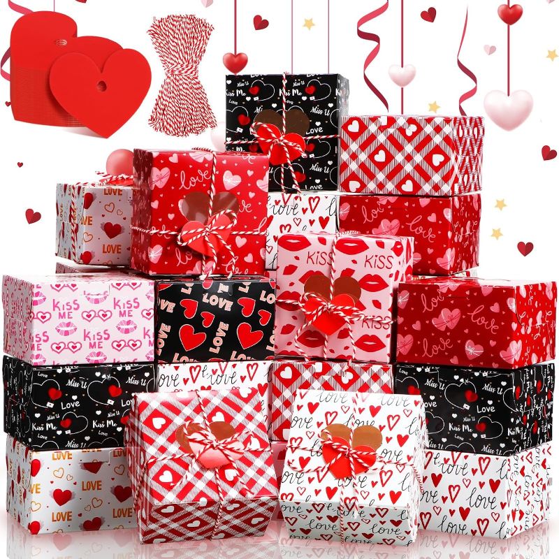 Photo 1 of 200 Sets Valentine's Day Cupcake Boxes with Heart Tags Heart Shape Treat Boxes with Window 4 x 4 x 2.5 Inch Valentine Bakery Goodie Boxes Small Candy Gift Boxes for Valentine Party Favors