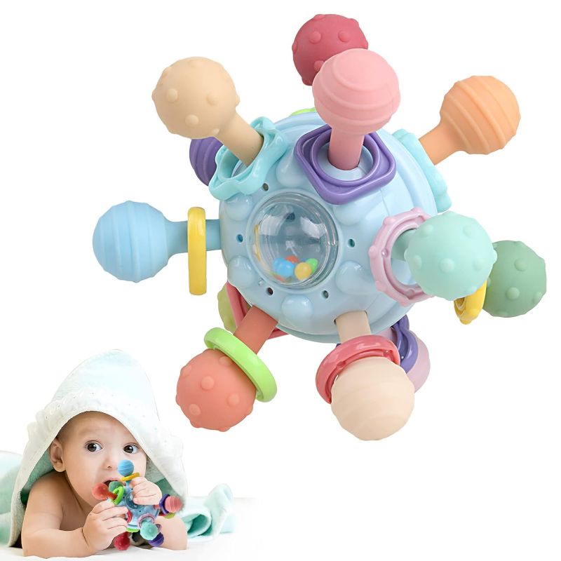 Photo 1 of Baby Teething Toys - Infant Sensory Chew Rattles Toys - Newborn Montessori Learning Developmental Toy - Teethers for Babies 0 3 6 9 12 18 Months - Shower Gifts for 1 2 One Two Year Old Girls Boys