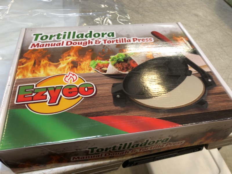 Photo 2 of Cast Iron Tortilla Press 10 inch - Tortilla Maker with Silicone Handle, Include Parchment Paper, Heavy-Duty Iron Pataconera with Flaxseed Oil for Corn, Flour Tortilla - Quesadilla Taco Roti Press