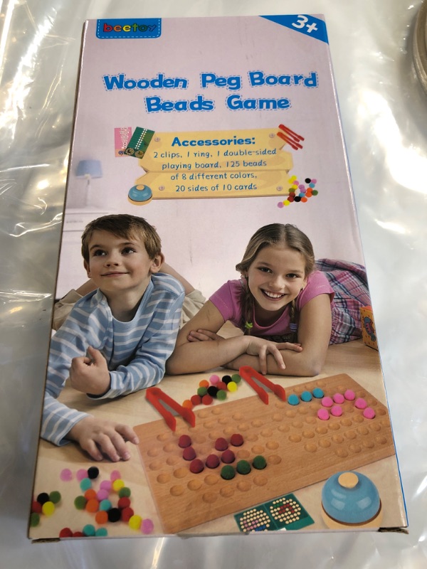 Photo 2 of beetoy Montessori Wooden Board Game for Kids - Color Recognition, Fine Motor Training for Children, Sorting Games Early Education with Rainbow Beads - Great Gift for 3 Year Olds
