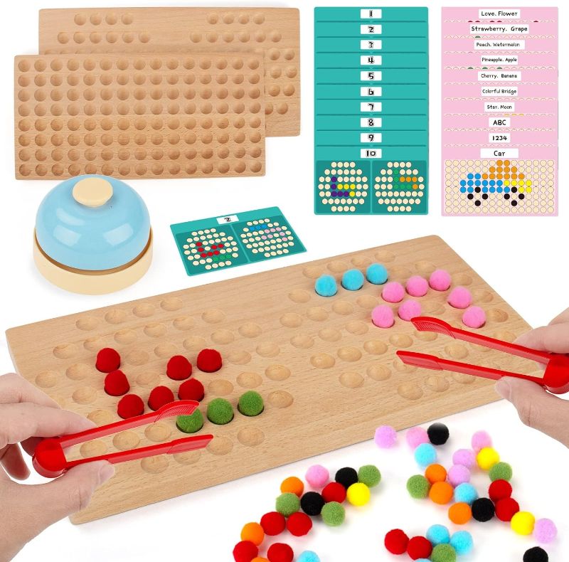 Photo 1 of beetoy Montessori Wooden Board Game for Kids - Color Recognition, Fine Motor Training for Children, Sorting Games Early Education with Rainbow Beads - Great Gift for 3 Year Olds
