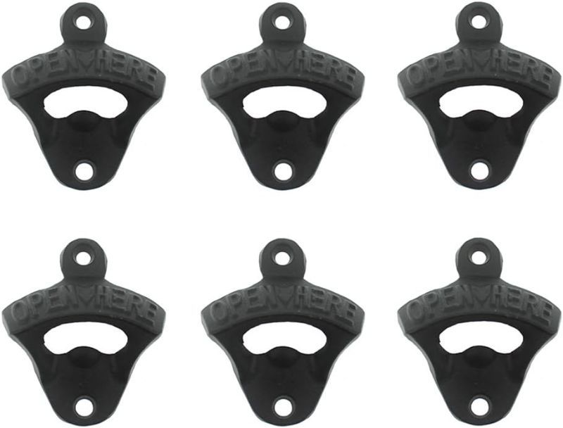 Photo 1 of 6 PCS Black Cast Iron Beer Bottle Opener Wall Mounted Bottle Cap Opener Open Here for Man Cave Patio Bar
