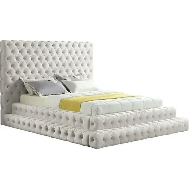 Photo 1 of Meridian Furniture Revel Cream Velvet Queen Bed
