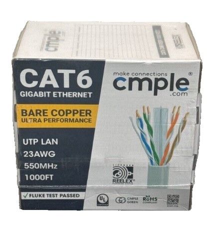 Photo 2 of Cat 6 Riser Gigabit Ethernet Cable White | UL, CMR, 23AWG | Bare Copper 1000ft 550 MHz