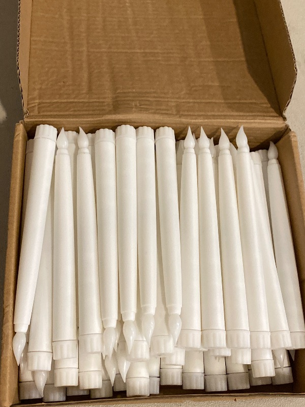 Photo 1 of Baquler 50 Pcs 8.5 Inch LED Flameless Taper Candles Bulk Battery Operated Taper Candles Flickering Candlesticks for Wedding Church Valentines Day Table Decoration
