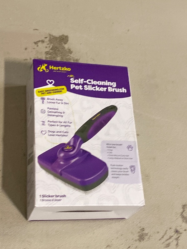 Photo 1 of Hertzko Self Cleaning Slicker Brush for Dogs and Cats - Pet Hair Brush for Shedding Long and Short Hair - Easy Clean Retractable Bristles - Cat and Dog Grooming Tool - Purple