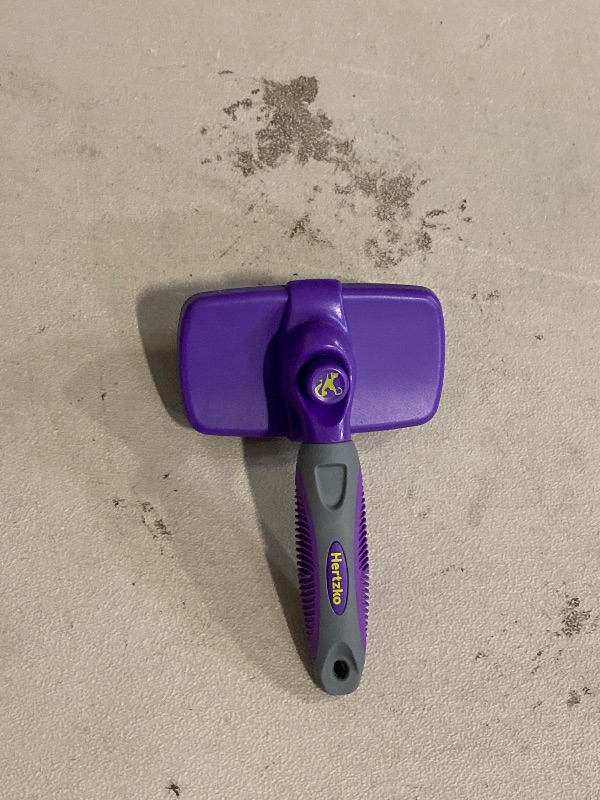 Photo 1 of Hertzko Self Cleaning Slicker Brush for Dogs and Cats - Pet Hair Brush for Shedding Long and Short Hair - Easy Clean Retractable Bristles - Cat and Dog Grooming Tool - Purple