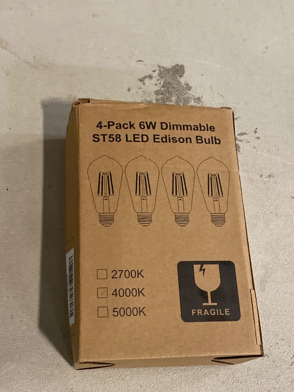 Photo 1 of PARTPHONER LED Light Bulbs Dimmable Vintage Edison Bulb, E26 LED Bulb 60W Equivalent 720 Lumens, Neutral White 4000K, ST58 Antique LED Filament Bulb CRI 85+, Clear Glass, Pack of 4