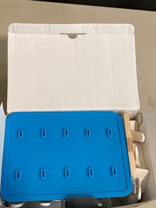 Photo 1 of Miaowoof Homemade Popsicle Molds, 10-Cav Non-BPA Silicone Ice Pop Maker, with 50 Sticks, 50 Bags, 10 Reusable Sticks, Funnel, Brush and Ice Pop Recipe (Blue)