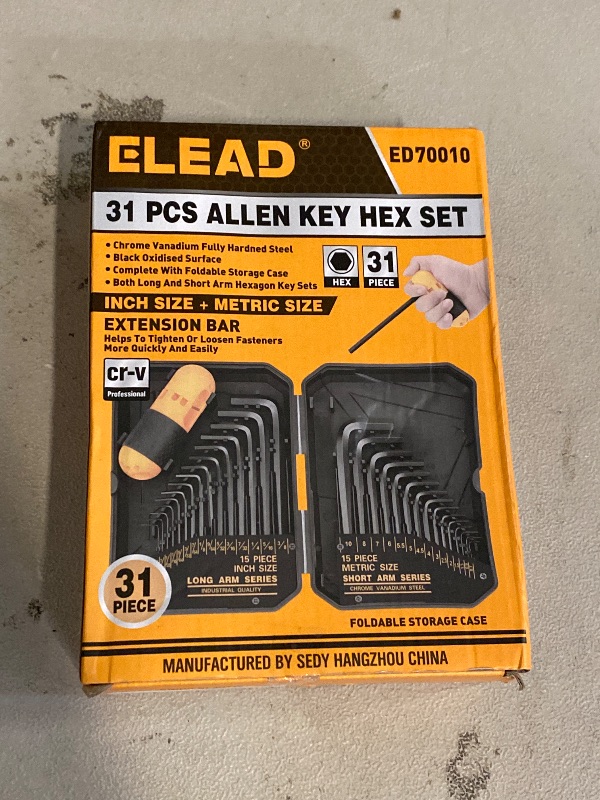 Photo 1 of ELEAD 31-Piece Hex Key Set - Allen Wrench Set, SAE and Metric Allen Keys MM(0.7mm-10mm) SAE(0.028"-3/8) Heat-Treated, Torque Handle, High Leverage, Long & Short Keys, Easy Organization