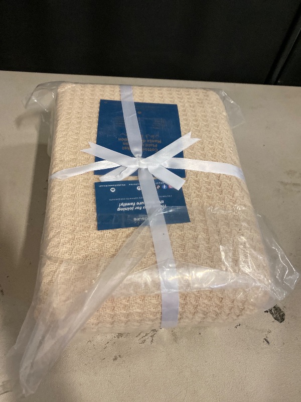Photo 1 of Queen - Bedsure 100% Cotton Blanket Queen Size for Bed - Breathable and Soft, Waffle Weave Blanket for Summer Spring, Beige, 90x90 Inches