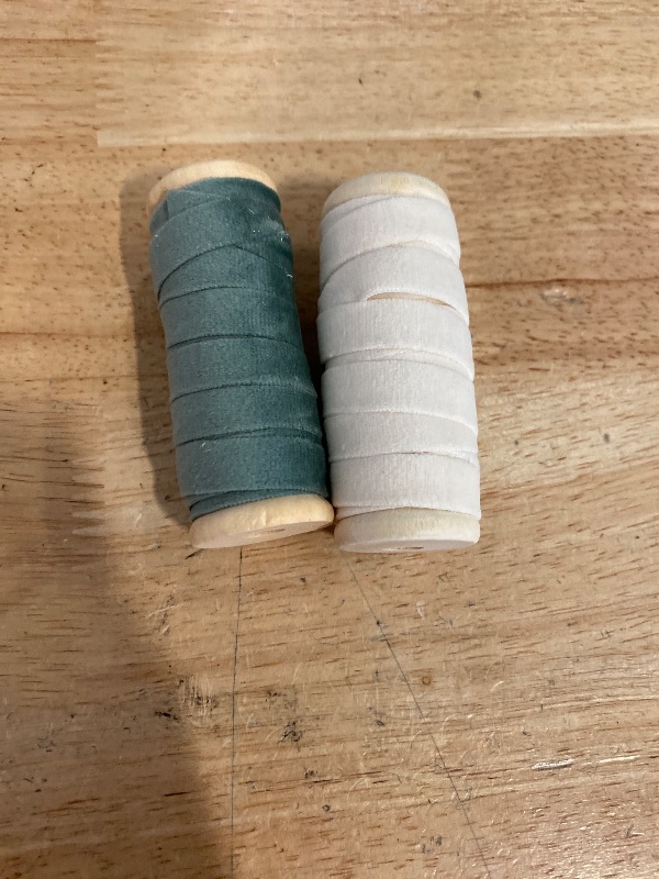 Photo 1 of Vitalizart Velvet Ribbon Dusty Green Blue 3/8" x 15 Yd Fabric Trim 3 Rolls * 5 Yd for Christmas Wreath Decoration Craft Ornaments Gift Wrapping Bows