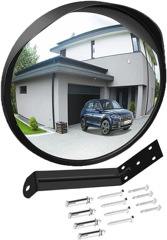 Photo 1 of ovsor Convex Mirror Outdoor for Garage and Traffic Driveway Park Assistant, 12 in Security Mirror with Adjustable Fixing Bracket Indoor and Outdoor