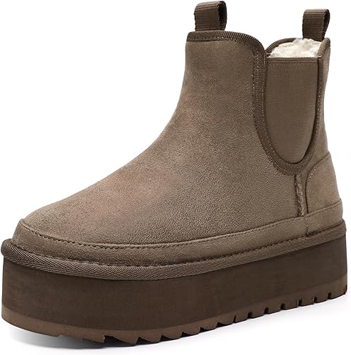Photo 1 of (Size 8)Bacia Platform Boots for Women Lightweight Suede Snow Boots Fur Interior Non-slip Outdoor Winter Boots Ankle Platform Mini Boots