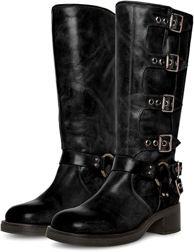 Photo 1 of 9 US Women Low Chunky Heel Ankle Booties Round Toe Side Zipper Short Boots Vintage 1 inch Block Heel Ankle Boots Distressed Slouchy Short Boots Mid Calf Retro Casual Comfy