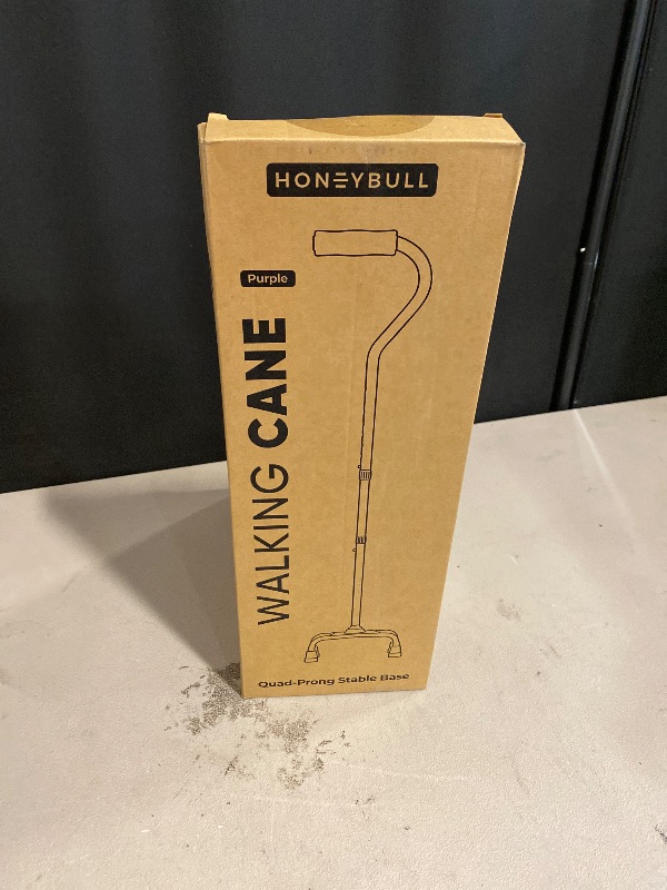 Photo 1 of HONEYBULL Walking Quad Cane for Men & Women - Adjustable, Lightweight Quad Cane with Large 4 Pronged Base for Extra Balance & Stability; Walking Canes for Seniors, Walking Sticks (Purple)