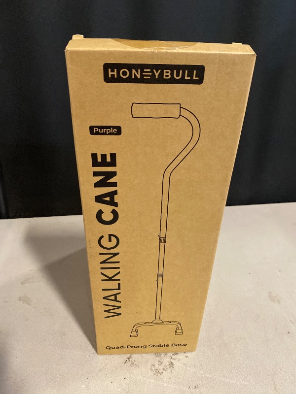 Photo 1 of HONEYBULL Walking Quad Cane for Men & Women - Adjustable, Lightweight Quad Cane with Large 4 Pronged Base for Extra Balance & Stability; Walking Canes for Seniors, Walking Sticks (Purple)