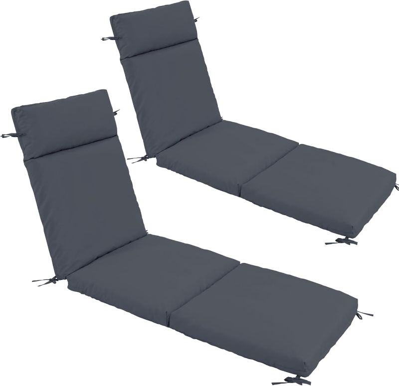 Photo 1 of Chaise Lounge Cushion 72x21x3 Inch – Set of 2 Outdoor Lounge Chair Cushions, Lounger Pad Replacement with Fade-Resistant, Removable & Machine-Washable Covers, Ideal for Patio Chaise Chairs, Dark Grey