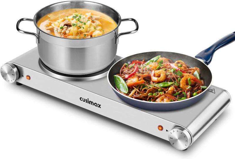 Photo 1 of CUSIMAX Hot Plate, Electric Double Burner, 1800W Cast Iron Countertop Cooktop, Portable for Cooking, Compatible for All Cookwares, Easy Clean, Upgraded Version