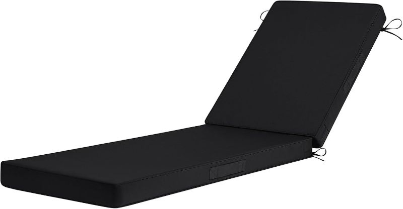 Photo 1 of Basic Beyond Chaise Lounge Cushions Outdoor, 3-Layer Waterproof Outdoor Furniture Cushions with Removable Cover and 4 Ties, 72"x21"x3" Patio Lounge Chair Cushions for Outdoor Furniture, Black