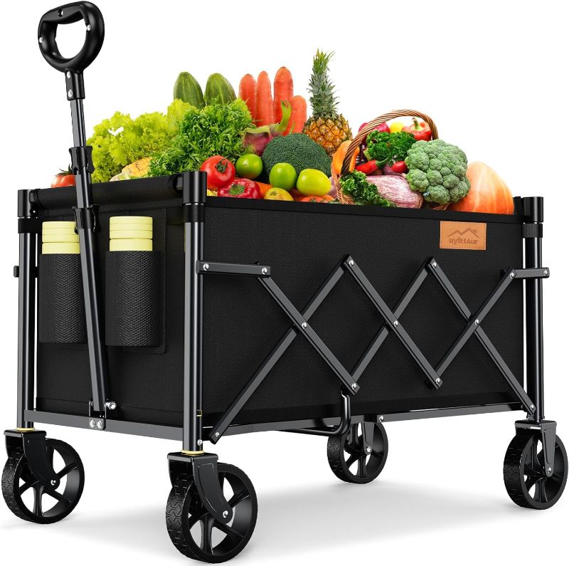 Photo 1 of Collapsible Wagon Cart Foldable with 220lbs Weight Capacity, Lightweight Portable Folding Utility Grocery Shopping Cart with Wheels for Camping Sports Beach and Shopping