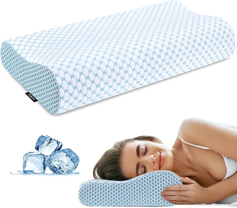 Photo 1 of Cervical Pillow for Neck Pain Relief, Contour Memory Foam Pillows for Sleeping, Odorless Ergonomic Pillow Adjustable Orthopedic Cooling Pillow Bed Pillow Neck Support for Side Back Stomach Sleepers