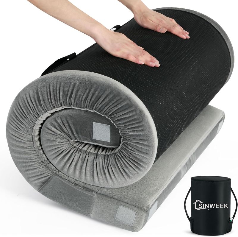 Photo 1 of Sinweek Memory Foam Camping Mattress CertiPUR-US Waterproof Portable Roll Up Mattress for Adults Cot Mattress Car Van Sleeping Mat Pad with Carrying Bag