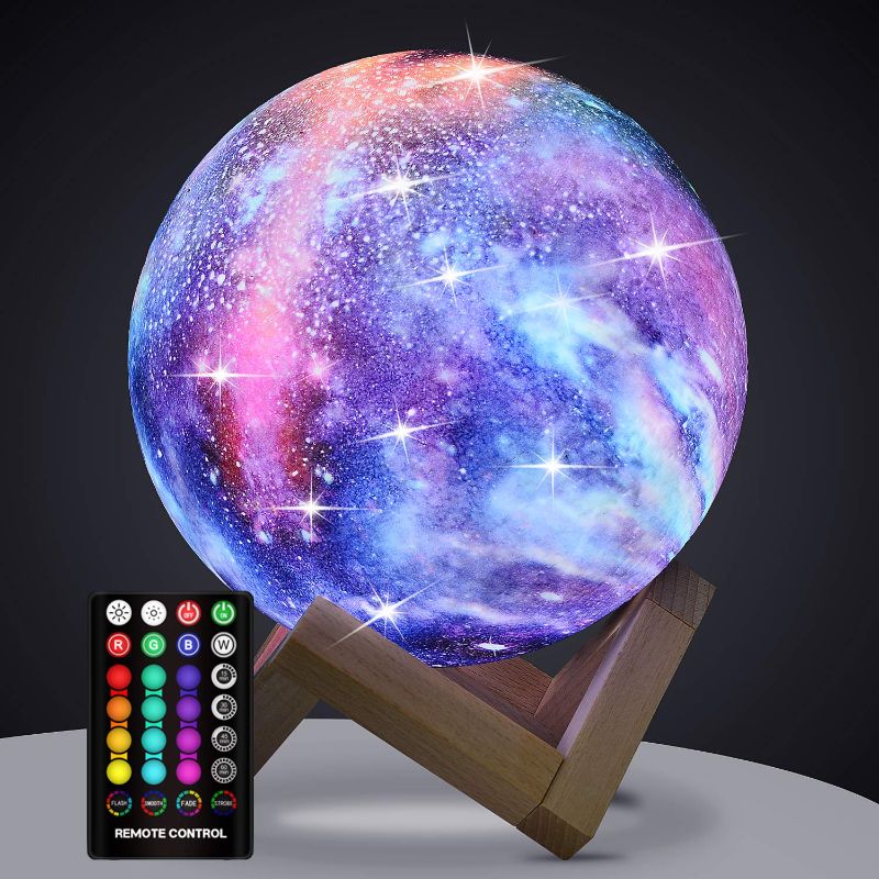 Photo 1 of Moon Lamp, Kids Night Light Galaxy Lamp - 16 Colors Moon Light with Wood Stand Remote & Touch Control USB Rechargeable Gift for Girls&Boys Lover Birthday - 4.8 inch