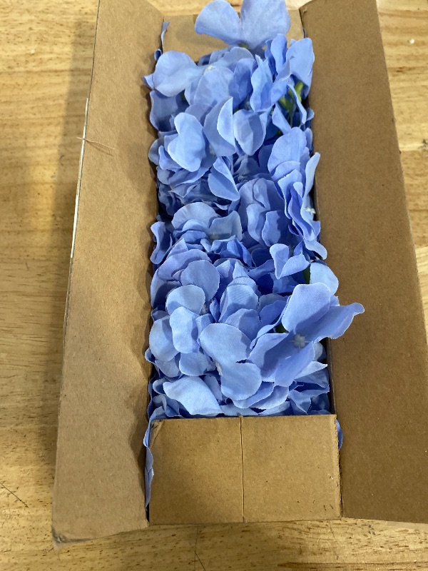 Photo 1 of Alishomtll Hydrangea Artificial Flowers, 5Pcs Fake Flowers for Decoration, Real Touch White Silk Flowers with Stems Faux Decorative Flowers for Outdoor Wedding Centerpiece,Blue
