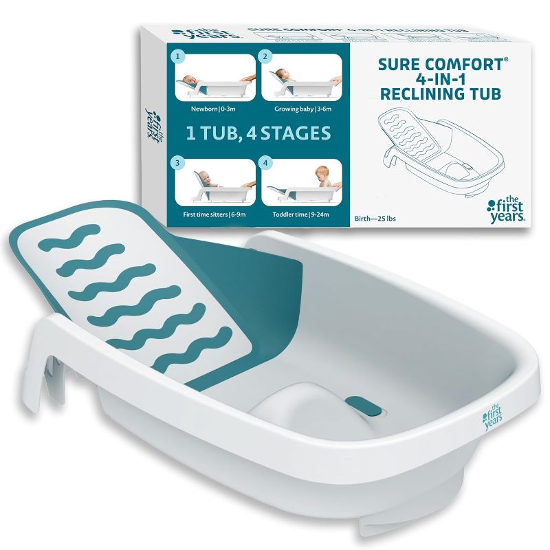Photo 1 of The First Years 4-in-1 Reclining Baby Bathtub - Adjustable Recline for Custom Comfort for Newborn to Toddler - All-in-1 Baby Bath Seat Adjusts as Baby Grows - Ages 0 to 24 Months